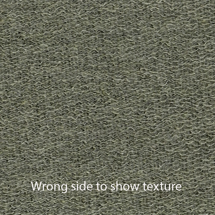wrong side of sage green cotton french terry fabric to show texture
