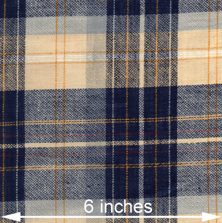 Linen blend in tan, navy & goldenrod plaid