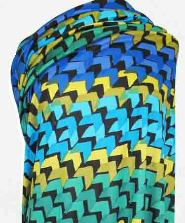 Knits, other: Poly/Lycra Ponte geometric black, blues & greens